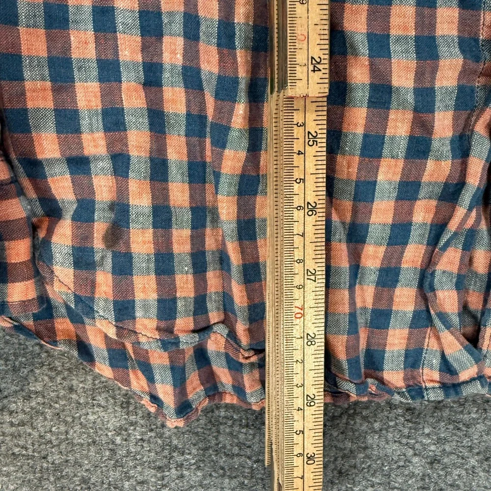 Banana Republic Camden Fit Shirt Mens Large‎ Orange Gingham 100% Linen Button Up